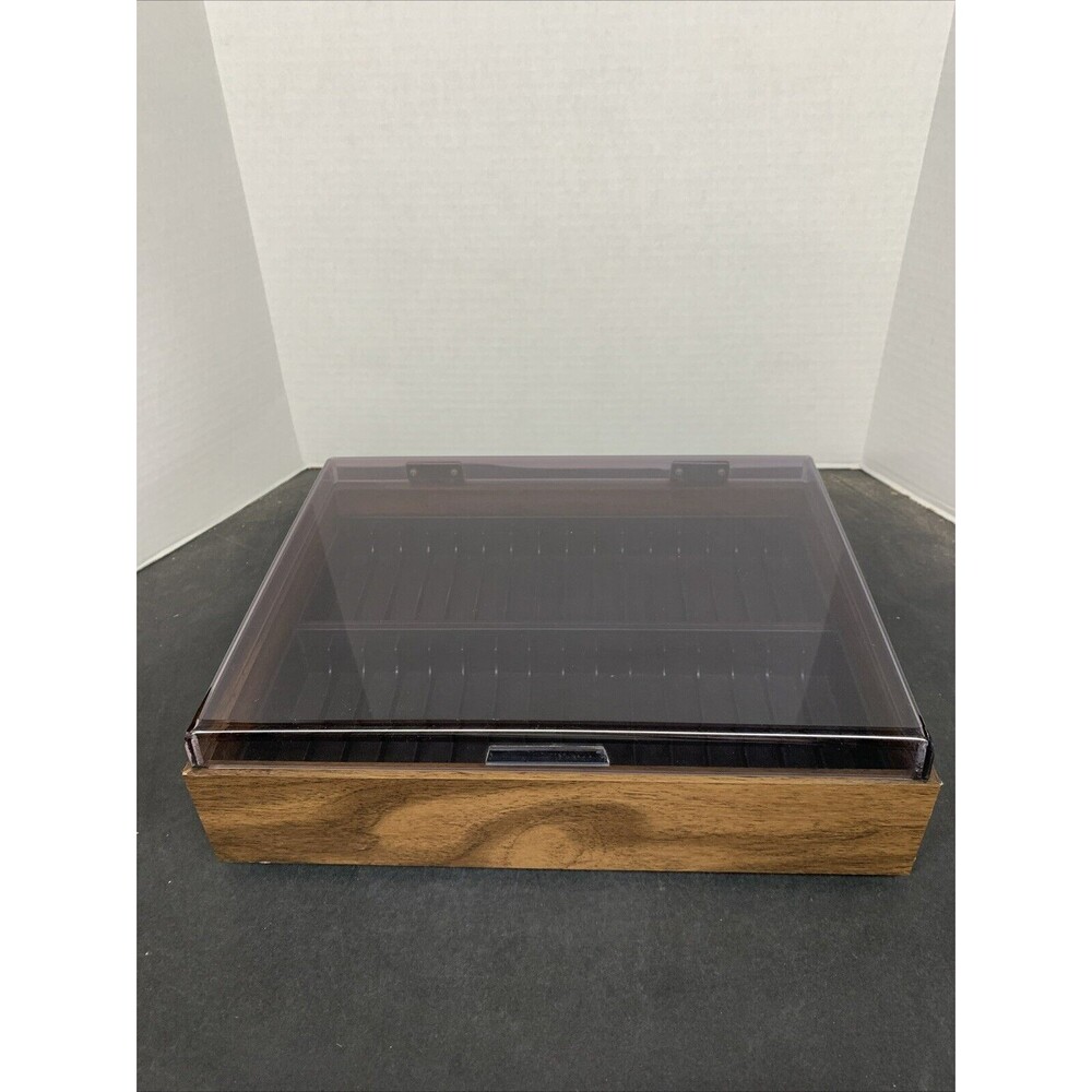Audio Cassette Storage CASE 32 Slots With Hinged Acrilic Cover 14x10x4" Brown